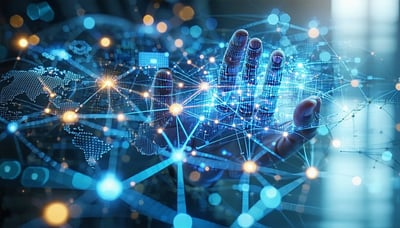 Illustration of interconnected data networks powering AI innovation